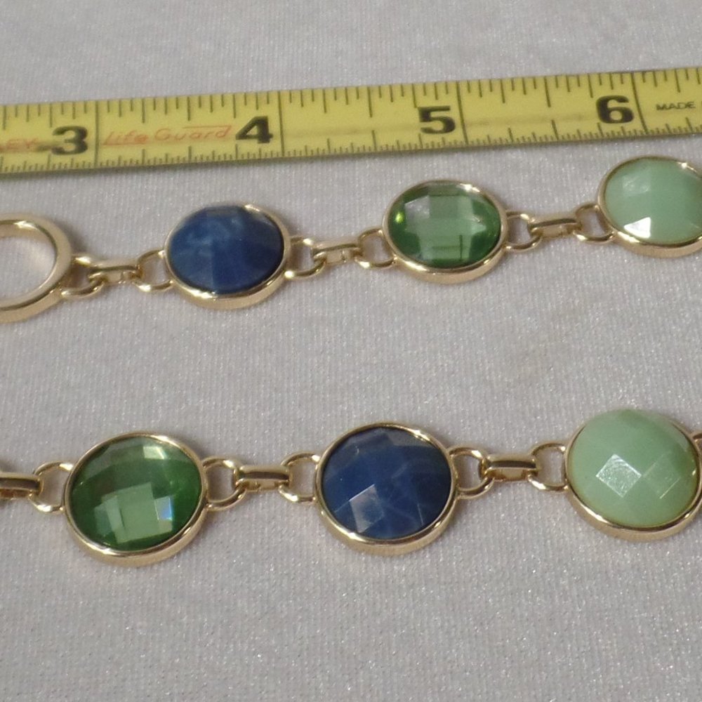 Bill Blass Goldtone Blue & Green Stones Necklace - Picture 5 of 12